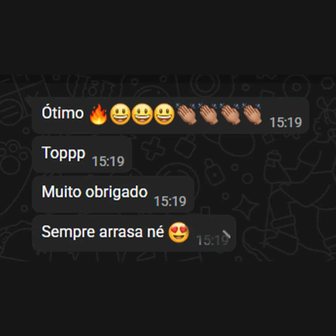 Print de conversa no WhatsApp de cliente satisfeito agradecendo pelo trabalho