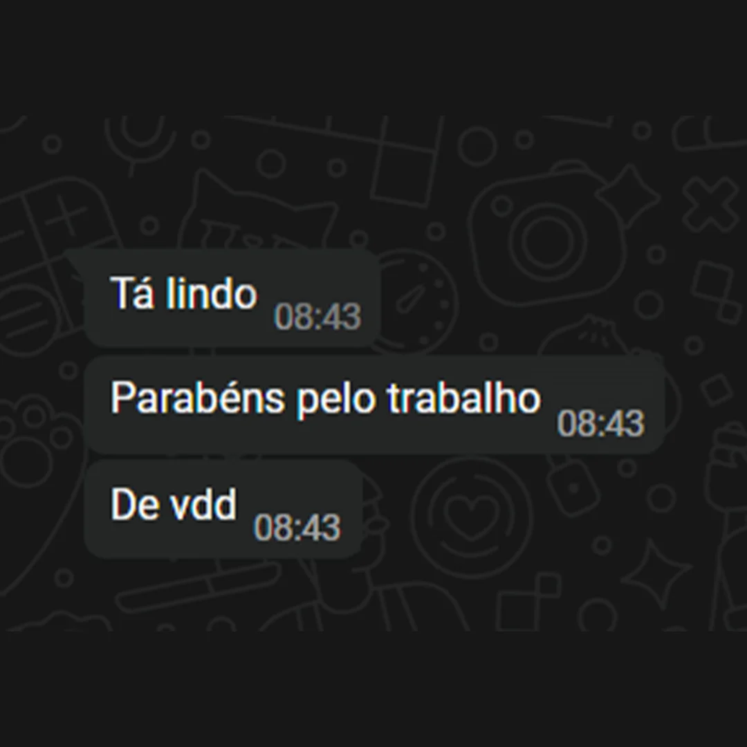 Print de conversa no WhatsApp de cliente parabenizando pelo trabalho entregue